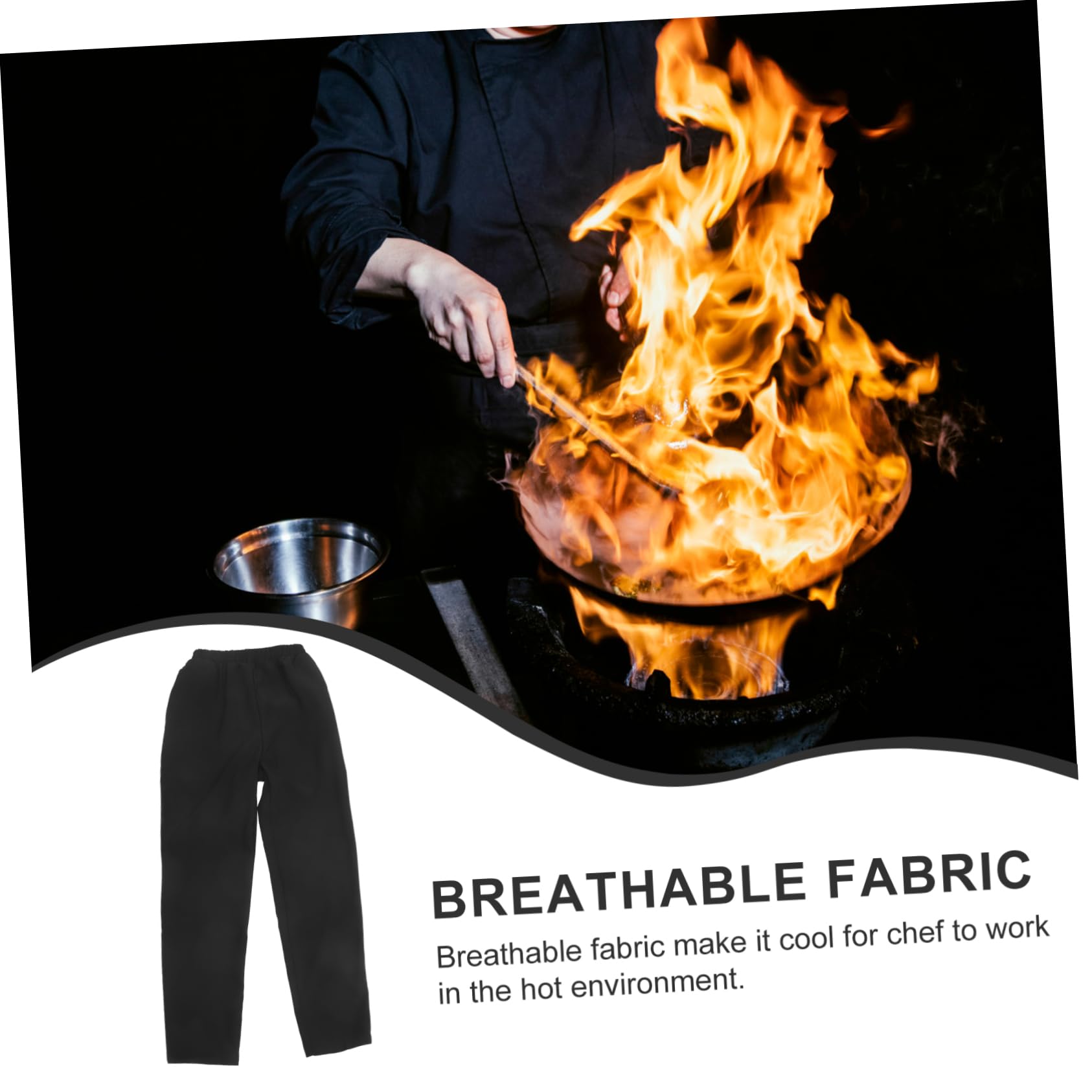 CLISPEED Pantalon de Chef Unisexe Noir en Polyester Respirant et Résistant à l'huile, Cuisine et Restaurant, en Tailles L, XL, XXL, XXXL