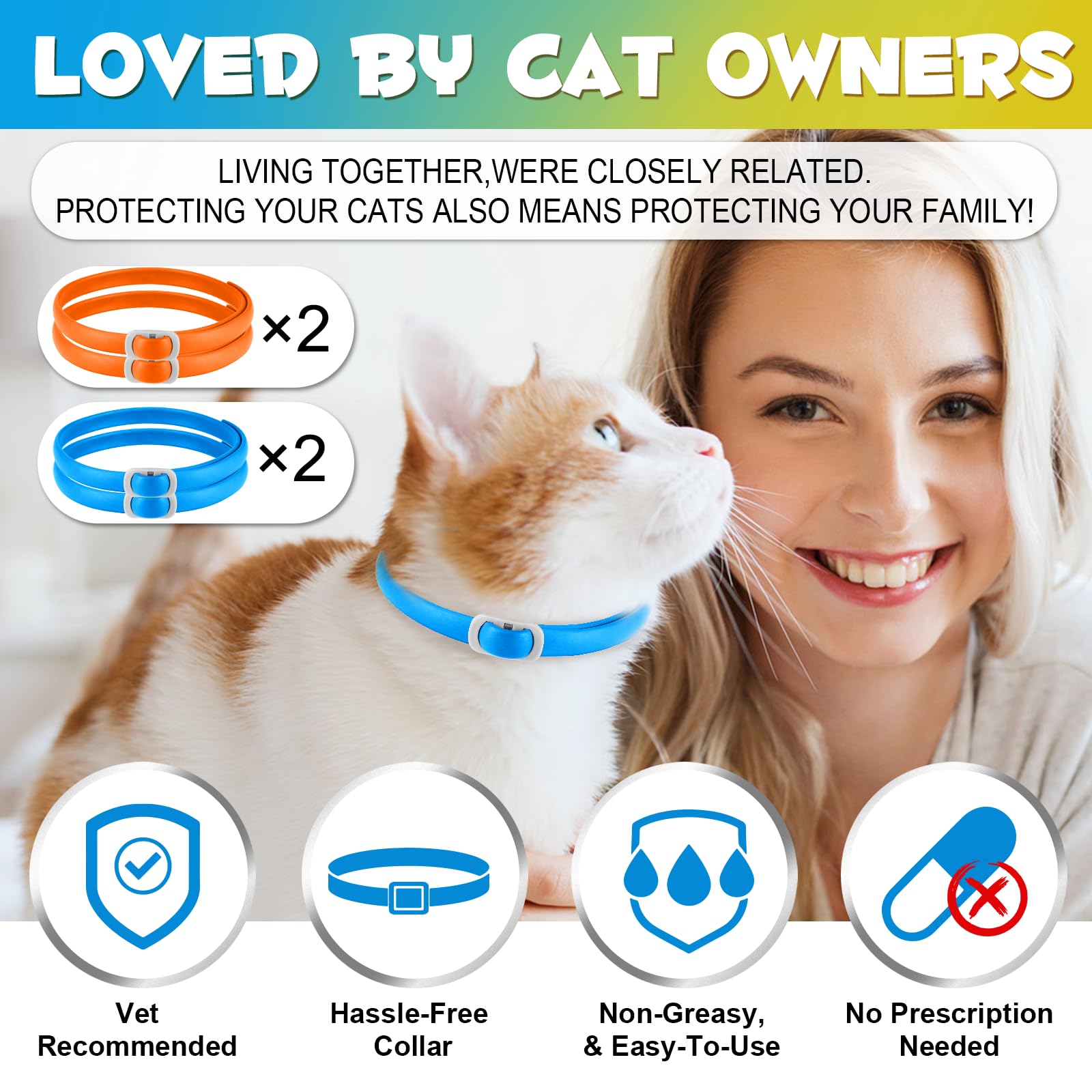 Anti-Floh- und Anti-Zecken-Halsband für Katzen, 4 Stück gegen Larven und Eier – beseitigt und tötet – schützt Das Tier und den Lebensraum, effektiver Schutz für 24 Monate, verstellbar und Wasserdicht