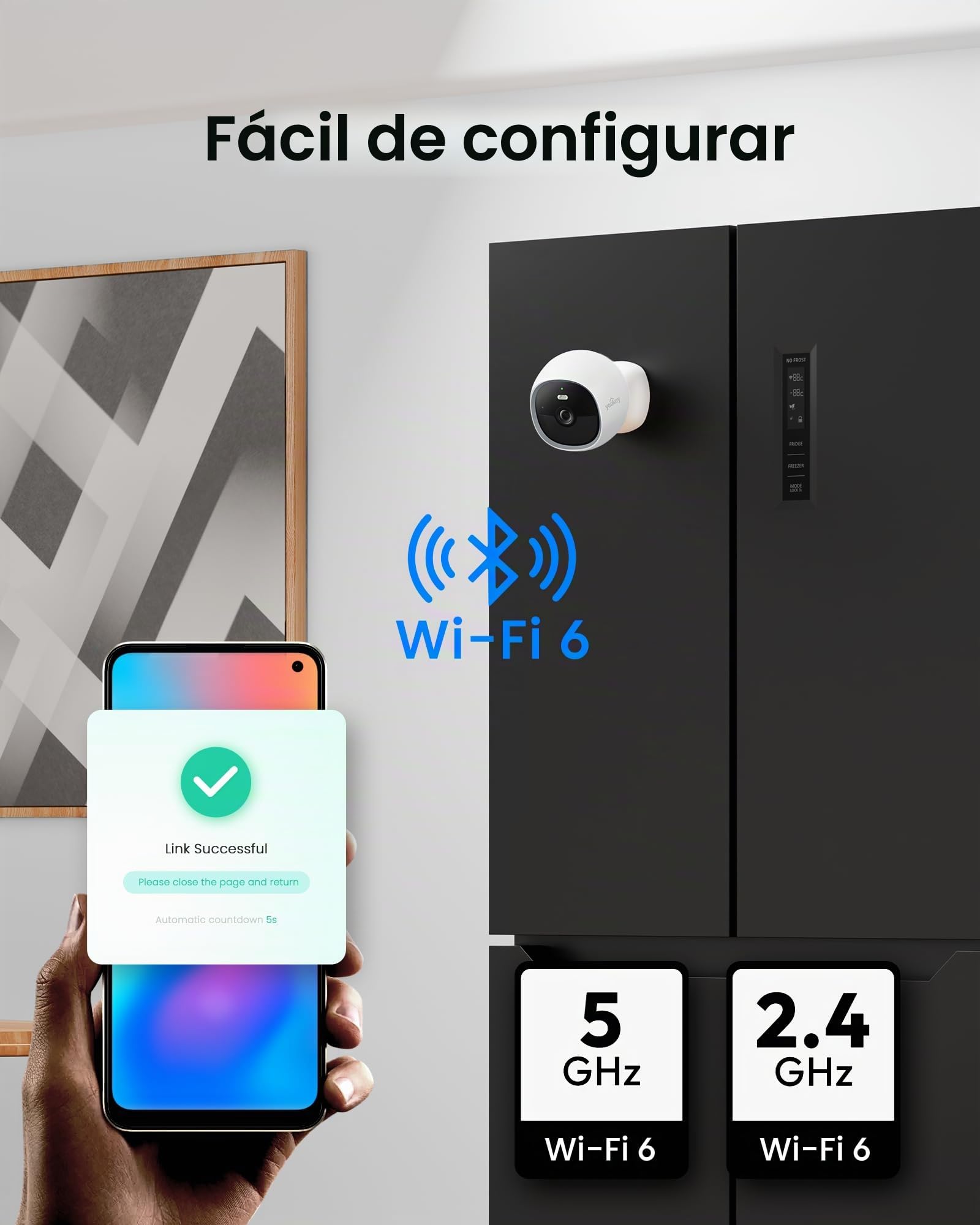 youkey S320 Cámara inalámbrica magnética, 2,5 K, Cámara de seguridad QHD con WiFi de doble banda, 6, 8 GB, visión nocturna en color, detección de humanos y mascotas por IA, IP65, Sin cuotas mensuales