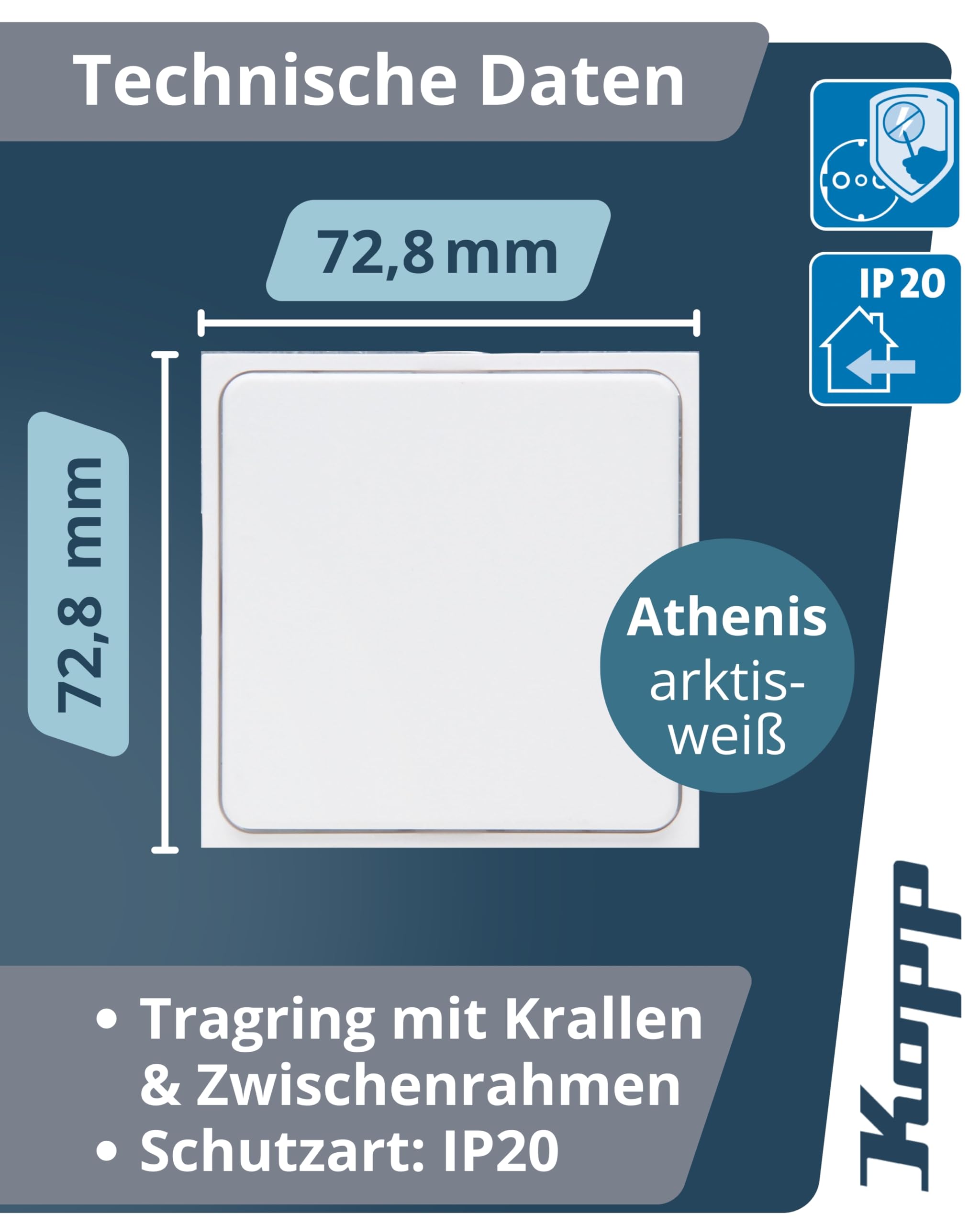 Kopp ATHENIS Blindabdeckung in Arktisweiß matt – Unterputz-Abdeckung für freie Rahmenfelder – Hochwertige IP20 Blindplatte aus Kunststoff – Einheitliche & stilvolle Wandgestaltung