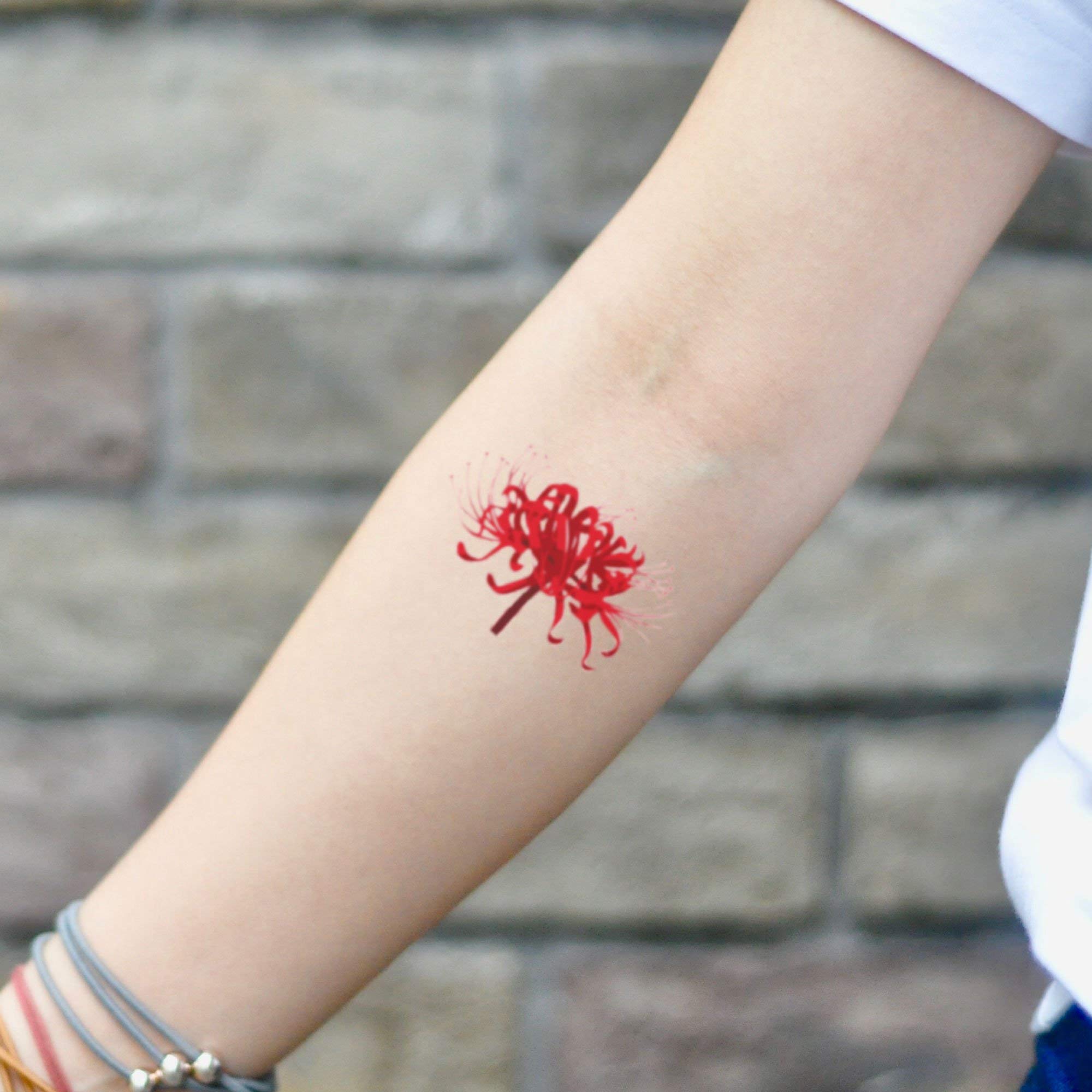 Red Spider Lily Temporary Tattoo Sticker (Set of 2) - OhMyTat