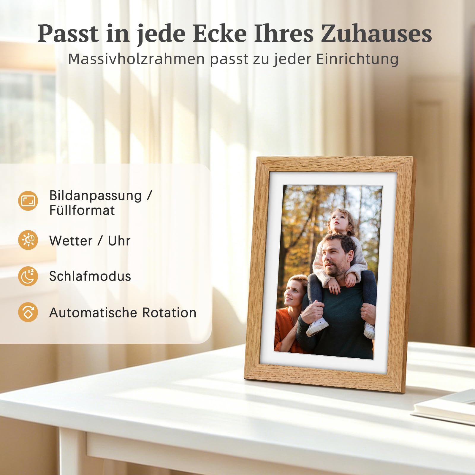 Frameo Digitaler Bilderrahmen Holz WLAN mit 32GB, 10.1 Zoll Elektronischer Bilderrahmen 1280 * 800 IPS Touchscreen, Fotos/Videos sofort über Frameo APP Teilen, Geschenke für Frauen Männer, Eichenholz