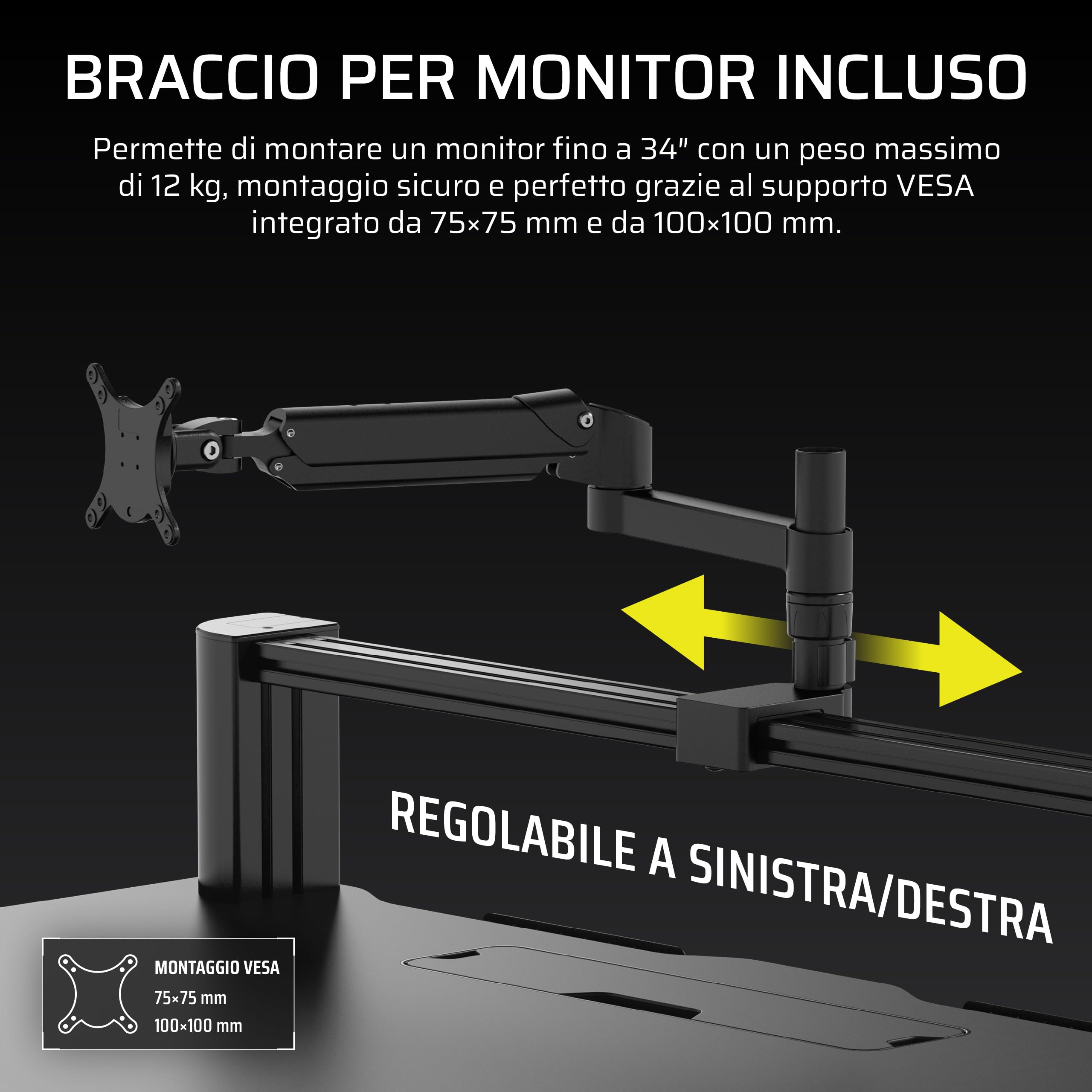 CORSAIR Platform:4 – 120 cm x 76 cm, Altezza Fissa, Scrivania per Computer da Gioco in Piedi, Gestione dei Cavi, Alimentazione USB, Supporto per Monitor Incluso – Nero