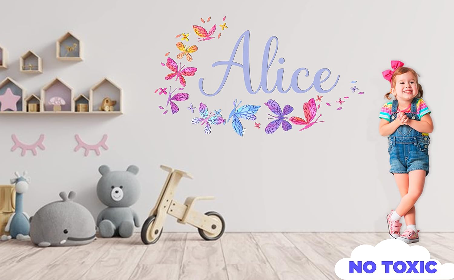 Custom Name Colorful Butterflies - Wall Stickers - Prime Series - Baby Girl - Nursery Wall Decal for Baby Room Decorations - Mural Wall Decal Sticker for Home Children's Bedroom : Baby