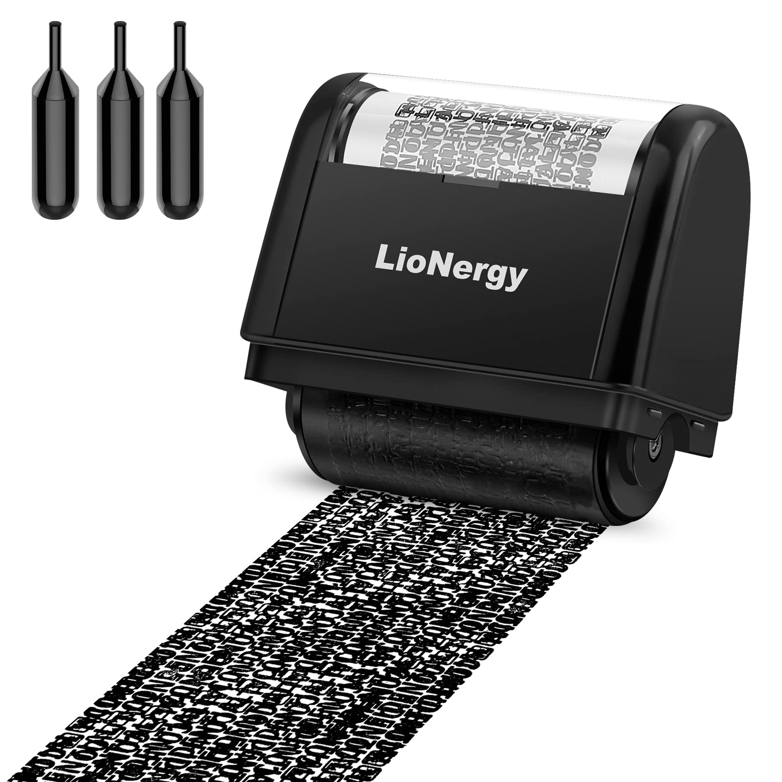 LioNergy Identity Protection Roller Stamp Roller Identity Theft Prevention Security Stamp with 3 Refills - Black