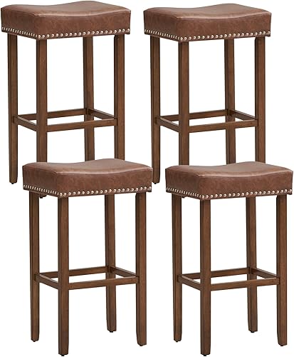 Miniatura 10 de Giantex Juego de 2 taburetes de bar de 24 pulgadas en forma de silla de montar, taburetes de cuero sintético con reposapiés, taburetes de bar