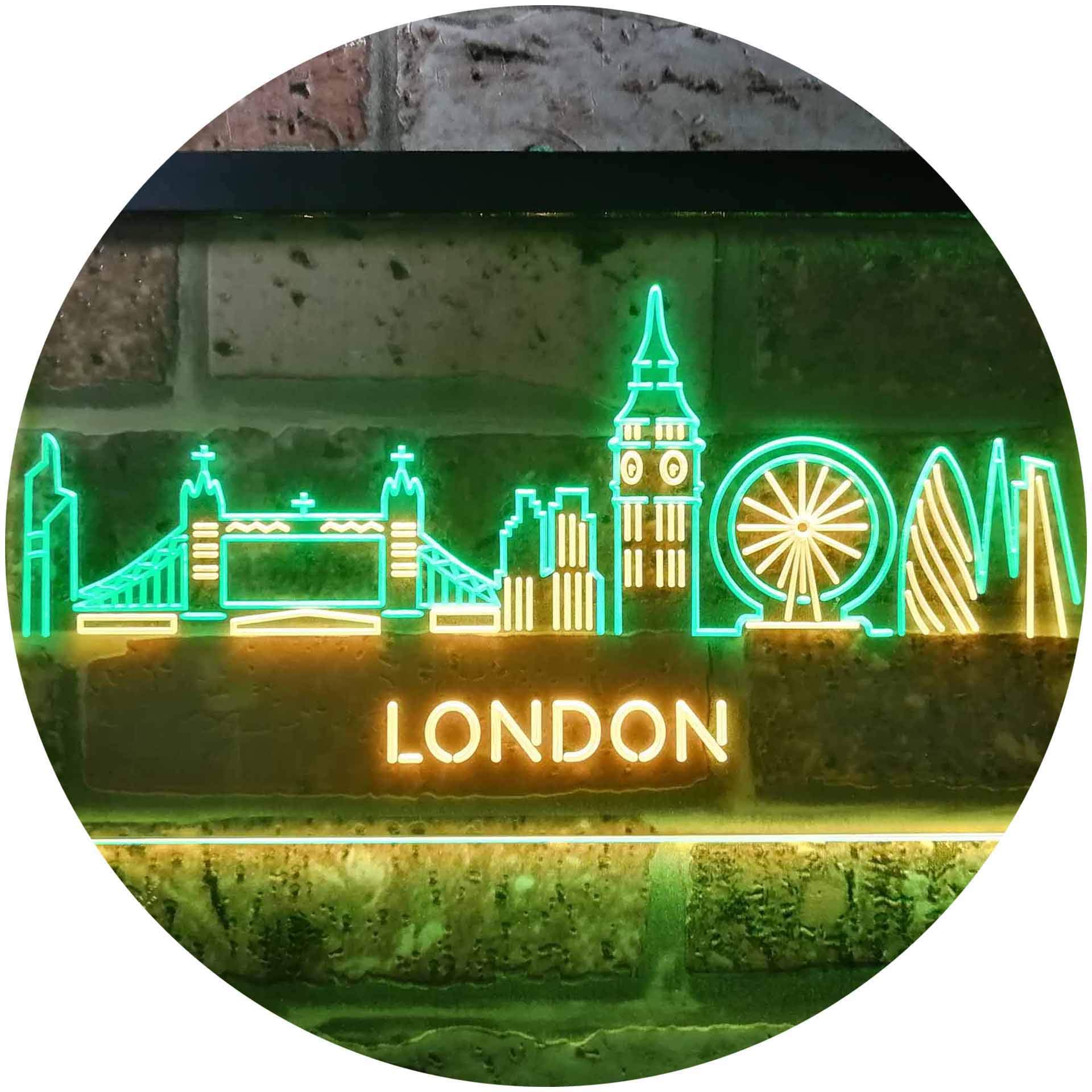 Advpro Green & Yellow London City Skyline Silhouette Dual Color Led Neon Sign 600 X 400Mm St6s64-I3277-Gy