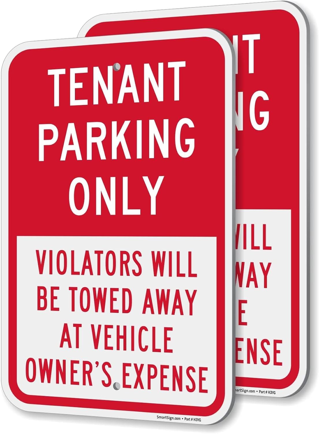 SmartSign Tenant Parking Only Sign - 2 Pack, Violators Towed At Vehicle Owner's Expense Sign, 18 x 12 inch, 2mm Thick Aluminum Composite, Red and White, Made in USA