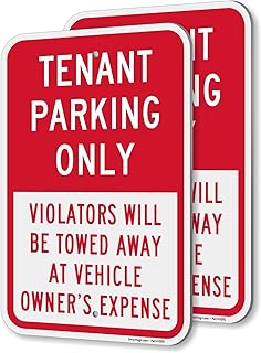 SmartSign Tenant Parking Only Sign - 2 Pack, Violators Towed At Vehicle Owner's Expense Sign, 18 x 12 inch, 2mm Thick Aluminum Composite, Red and White, Made in USA