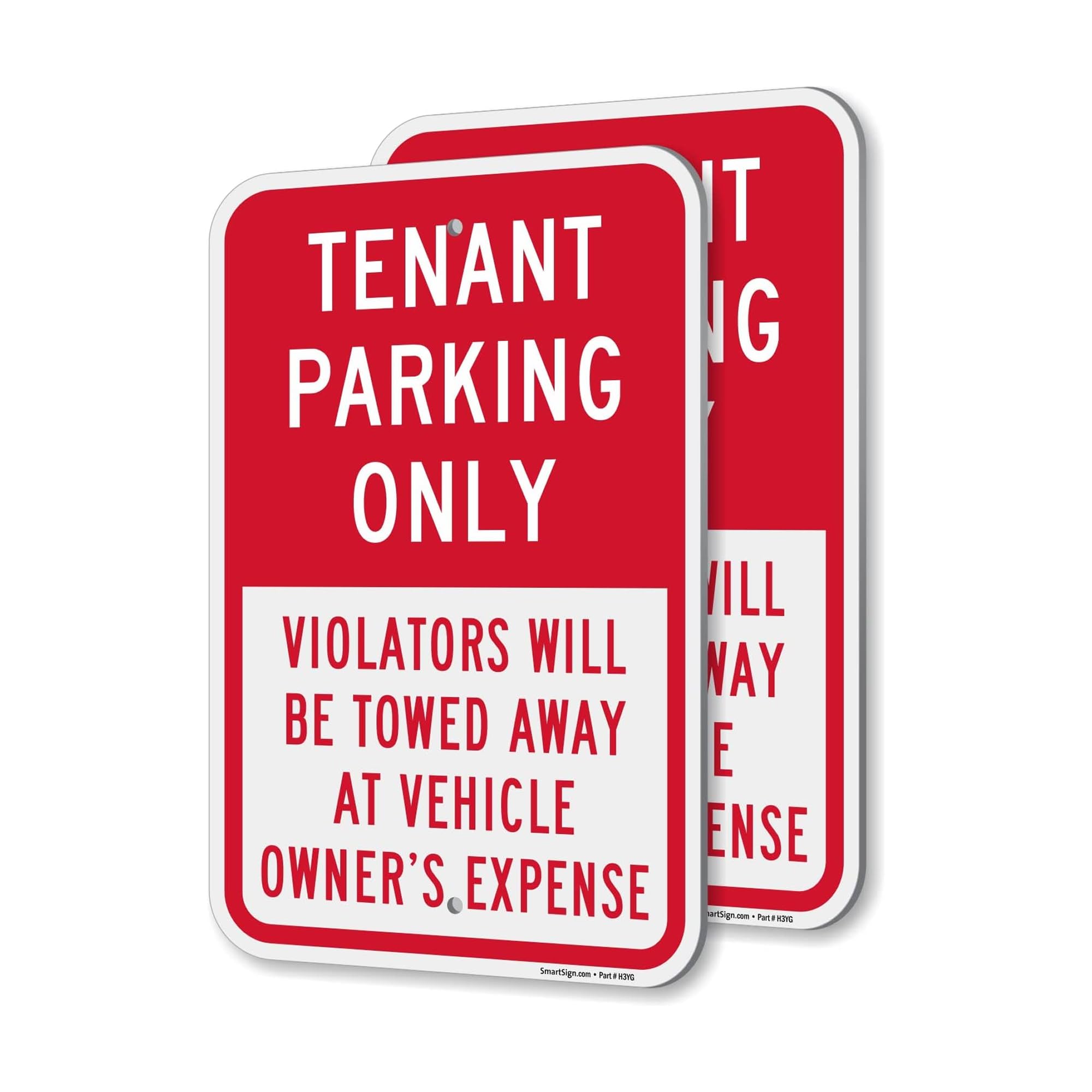 SmartSign Tenant Parking Only Sign - 2 Pack, Violators Towed At Vehicle Owner's Expense Sign, 18 x 12 inch, 2mm Thick Aluminum Composite, Red and