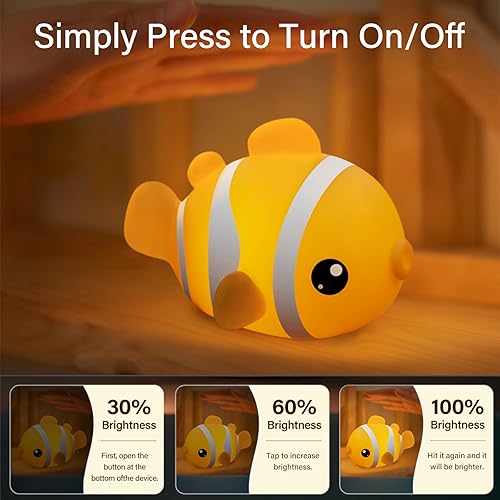 Miniatura 4 de Luz nocturna de pez payaso, bonita luz nocturna para guardería, lámpara recargable, lámpara de mesa, lámpara LED linda decoración de habitación para
