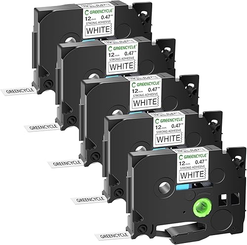 GREENCYCLE Cinta adhesiva extra fuerte de color negro sobre blanco compatible con Brother TZE-S231 TZ-S231 TZe-231 TZ-231 0.472 in 0.47 pulgadas