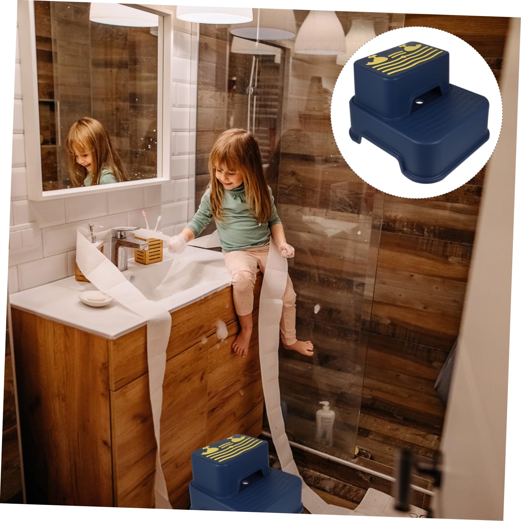 VICASKY Taburete Infantil de Dos Niveles Antideslizante de Plástico Seguro Bordes Suaves para Entrenamiento en Baño y Lavamanos Azul
