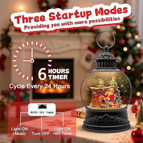 Miniatura 3 de Globo de nieve iluminado decoraciones de Navidad, linterna de globo de nieve de Navidad con música, globo de purpurina de estilo retro para las