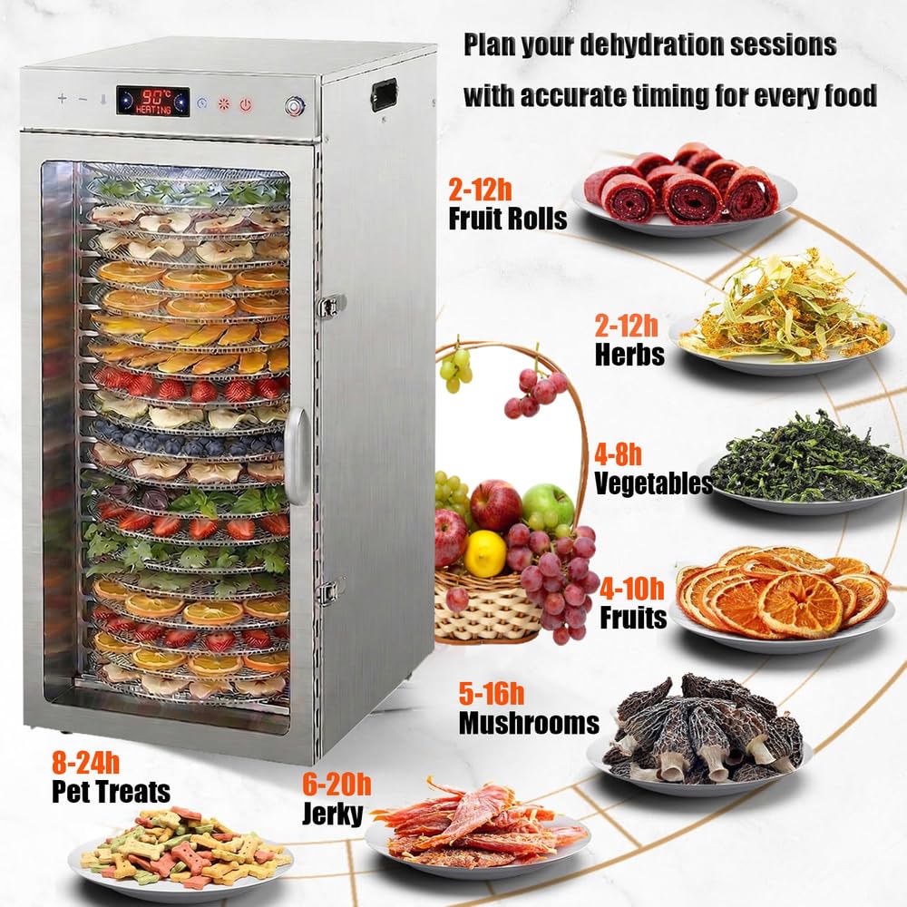 Deshidratador de alimentos giratorio 360°(10 bandejas extragrandes) Control de temperatura de 86℉ a 190℉ Ventilador doble de 800W Deshidratador para carne seca,frutas,hierbas,verduras