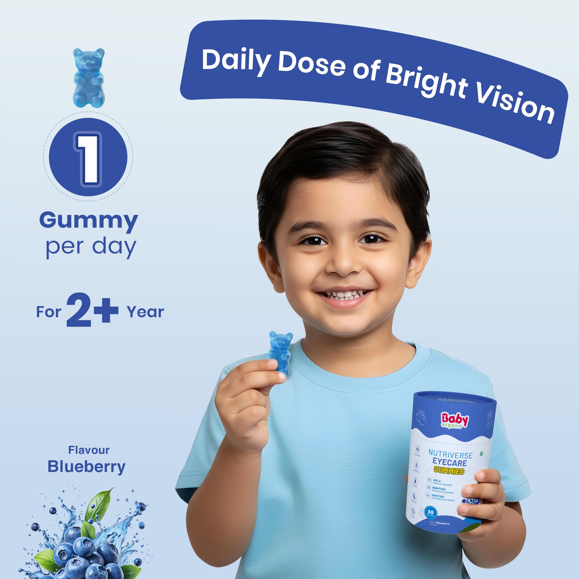 BabyOrgano® Nutriverse Eye Care Gummies for Kids (2-15 Years)– Sharper Vision and Healthy Eyes with Natural Ingredients - New Launch (Blueberry) - Image 7 thumbnail