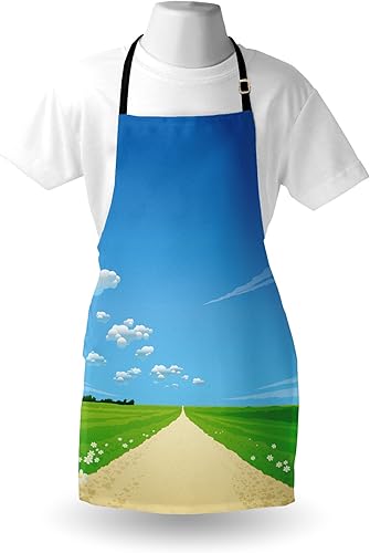 Miniatura 3 de Ambesonne - Delantal con diseño de caminos y nubes de cielo soleado, diseño de margaritas, unisex, con cuello ajustable, para cocinar, hornear,
