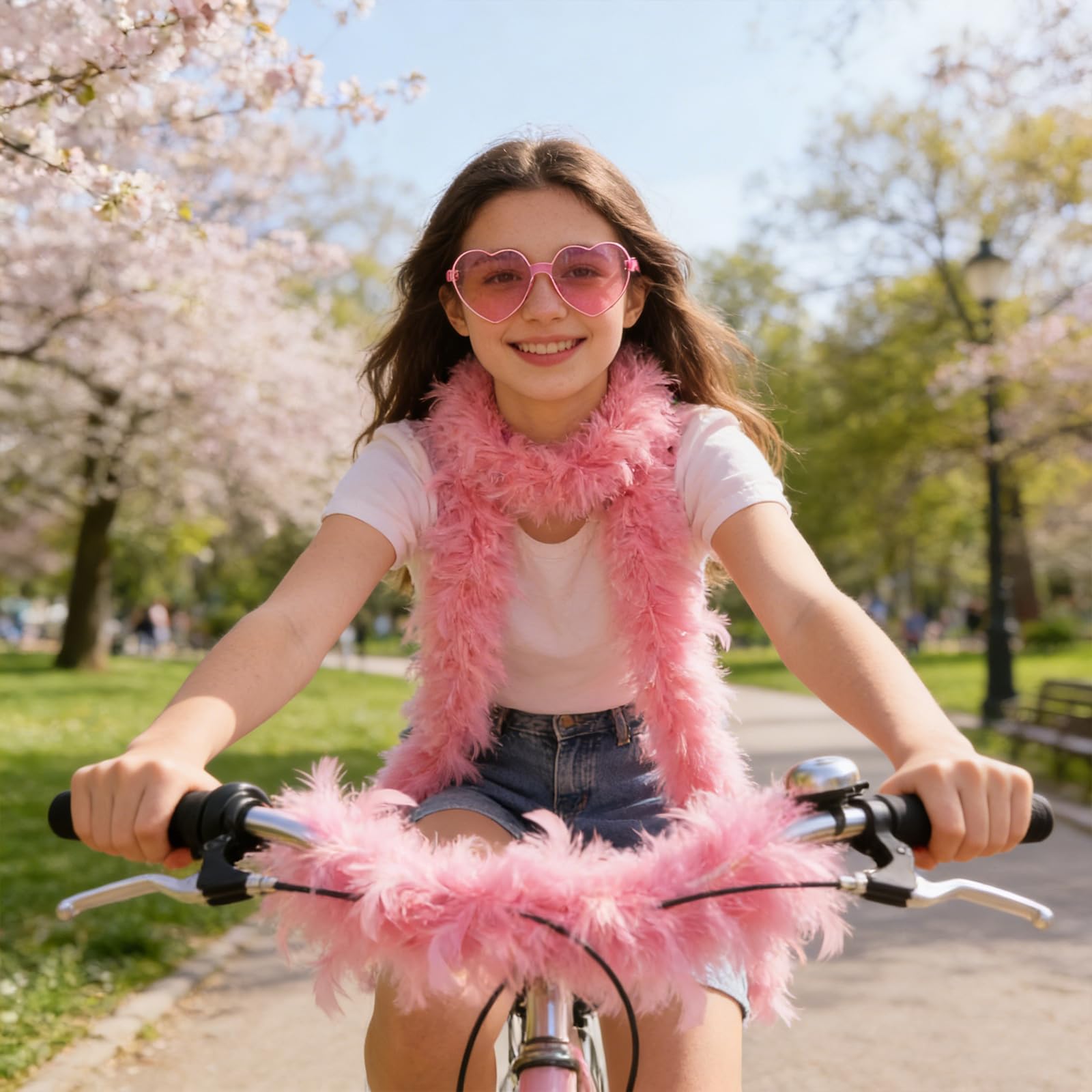 VNIDJGB Pink Feather Boa and 1.5m Heart Rimless Sunglasses,Pink Loose Feathered Accessory,Party Decorations Turkey Feather Scarf Fancy Dress Accessories for Dancing Wedding Parties,Cosplay,New Year - Image 4
