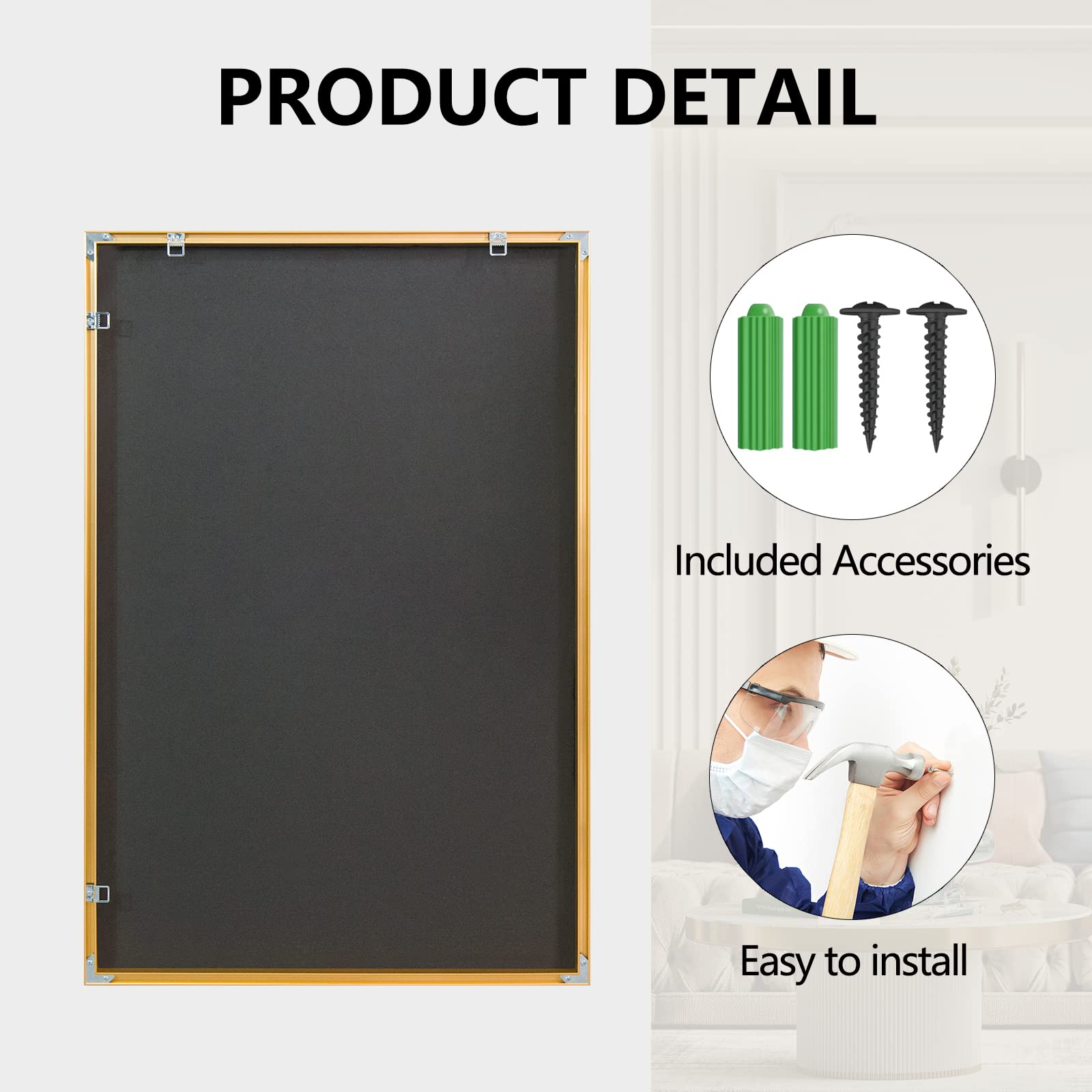 OICHA Gold Mirrors for Bathroom 24"x36" Mirrors for Wall Gold Vanity Mirror Aluminum Alloy Frame Mirror Satin Brass for Bathroom Vanity Mirror Modern Wall Mirror Brushed Brass Mirror Gold Wall Mirror