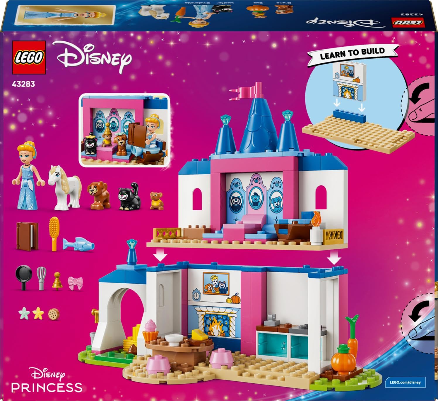 LEGO ǀ Disney Princess Château de Cendrillon et Ses Amis Animaux - Jouet de Construction - Jeu Éducatif avec Mini-Poupées & 4 Figurines Animaux - Cadeau d'anniversaire pour Fille 4 Ans ou Fan 43283