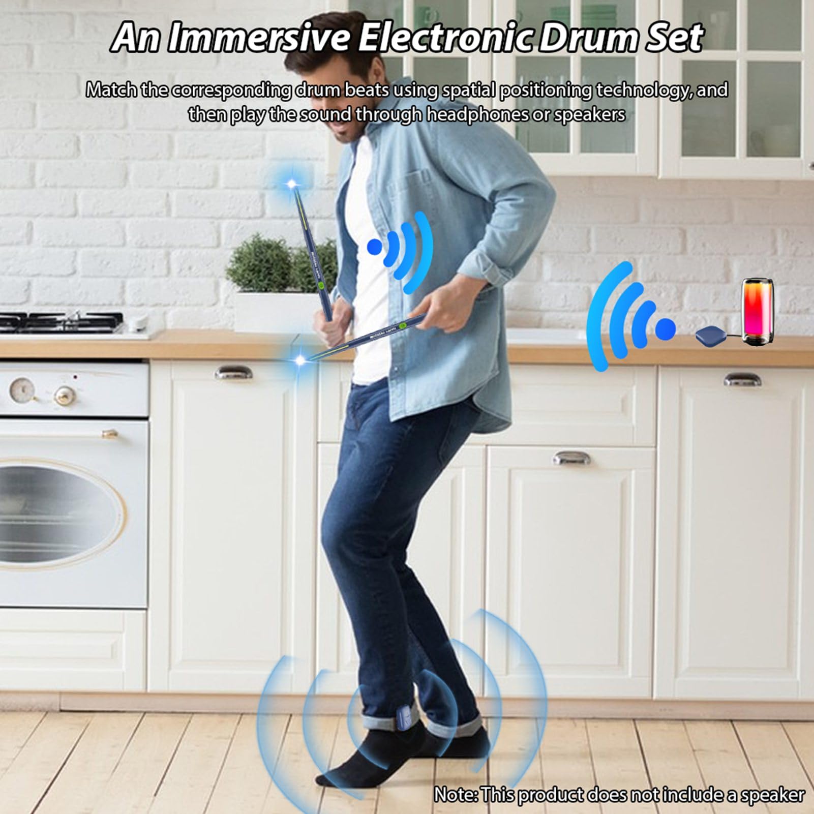 Set di Batteria Elettrica Professionale Intelligente a Basso Ritardo per Principianti e Batteristi Professionisti con connettività Versatile per Adulti e Bambini (Blu navy)