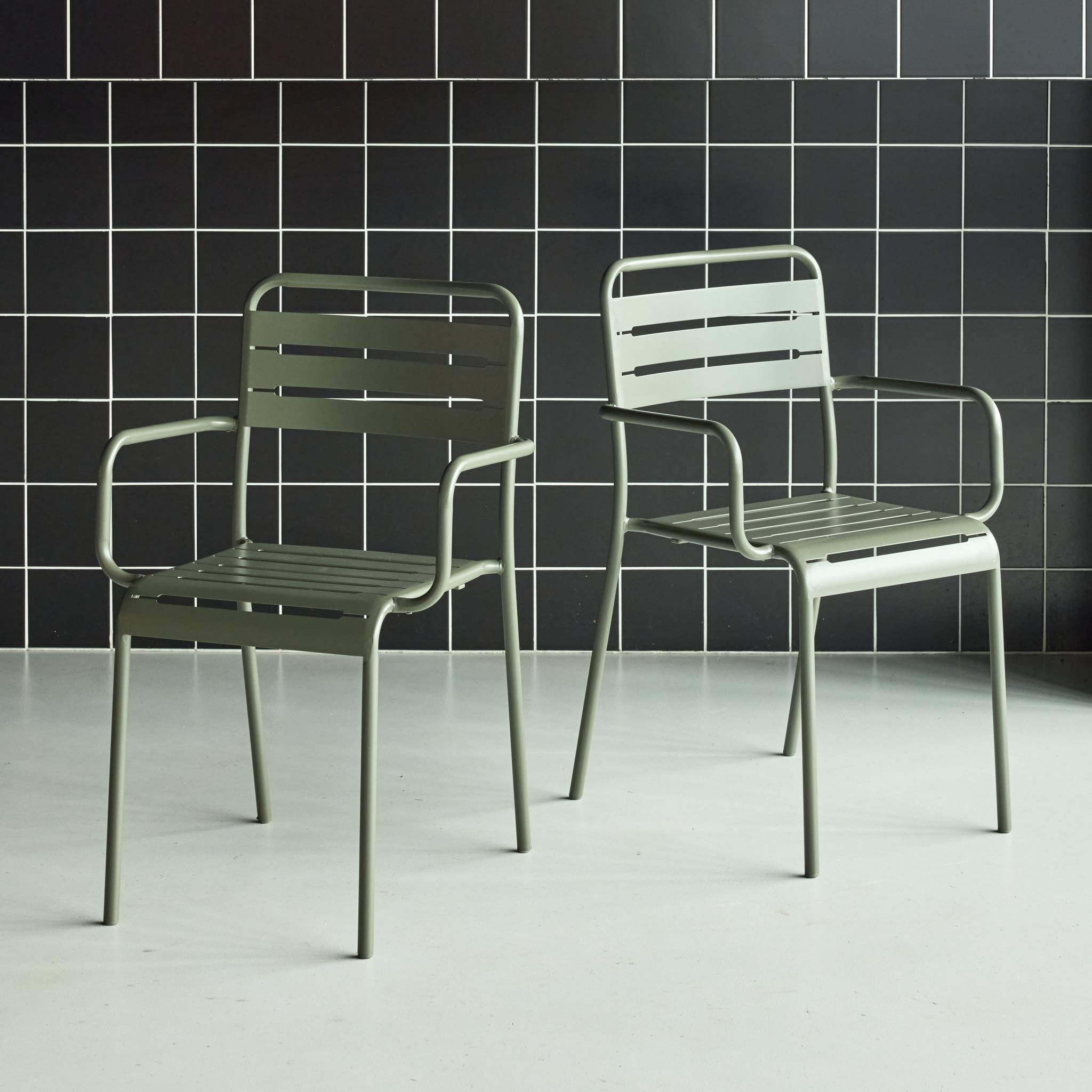 sweeek Set 2 sedie da Giardino bistrot in Acciaio Verde Kaki 50.4x53x79.5 cm