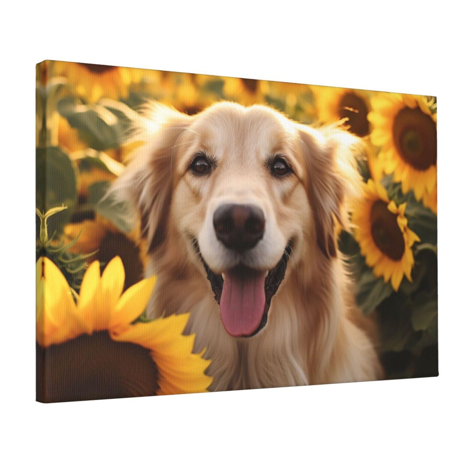 Canvas Wall Art for Living Room Wall Decor 12"x18" Modern Artwork Painting Pictures Hanging Canvas Prints Dog and Sunflower Aesthetic Wall Art for Bedroom Bathroom Office Wallart Decor