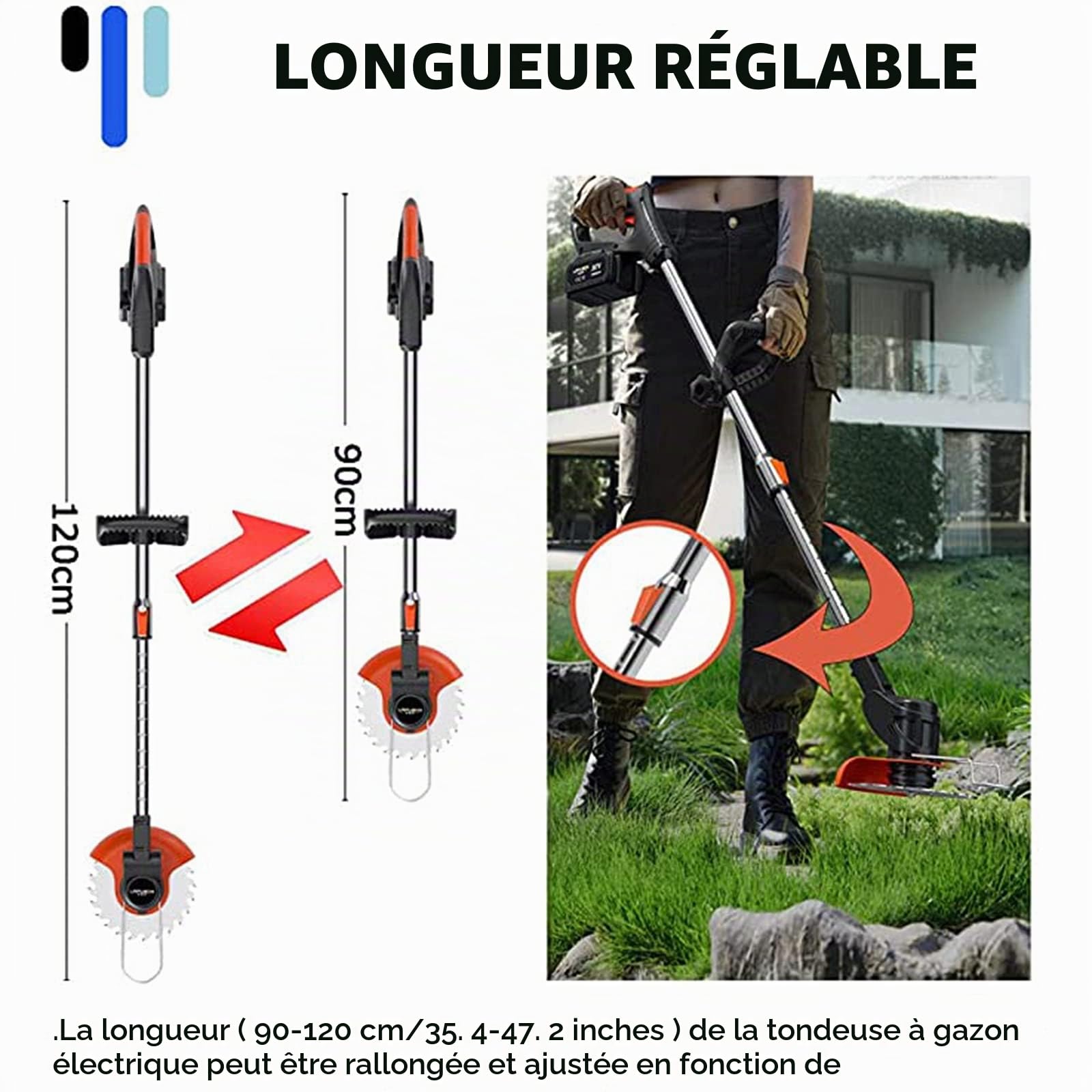 Wrneaoch Coupe-Herbe sans Fil Coupe Bordure sans Fil Débroussailleuse à Batterie électrique Tête Réglable et Poignée Télescopique pour Pelouse Jardin Terrain Agricole, Alimenté par pile