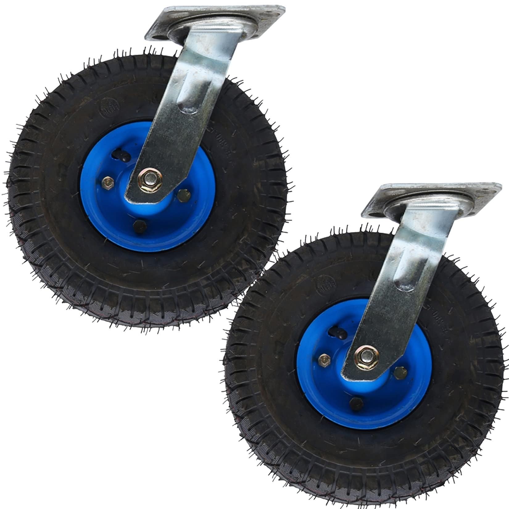 ZGUOUZANTYE 2 Pack 8 10 Inch Heavy Duty Swivel Castors With Brakes Pneumatic Rubber Caster Wheel Double Ball Bearing Silent Moving For Furniture Trolley Workbench(Swivel,Ø250mm/10in)
