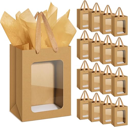 Zhanmai 36 bolsas de regalo con ventana transparente, bolsas de papel transparente con pañuelos de 10 x 7 x 5 pulgadas, bolsas de papel kraft con