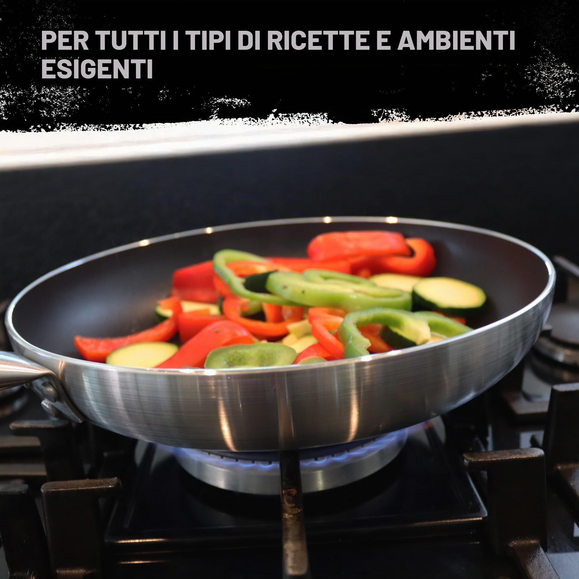 FMProfessional Set di 3 padelle professionali 20/24/24 cm profonda, in alluminio leggero e resistente, adatte per induzione e tutti i tipi di cucine, antiaderente doppio strato, struttura a nido d'ape