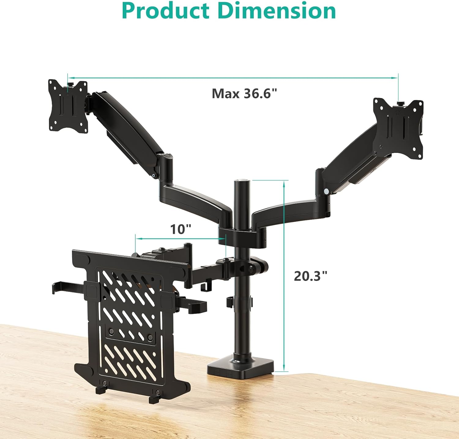 WALI Triple Arm Laptop and Dual Monitor Desk Mount for 17" Notebook and Up to 32" Screens, Adjustable Gas Spring Monitor Arms with Tilt Swivel Rotation, VESA 75x75 100x100, Black (GSDM003LP)