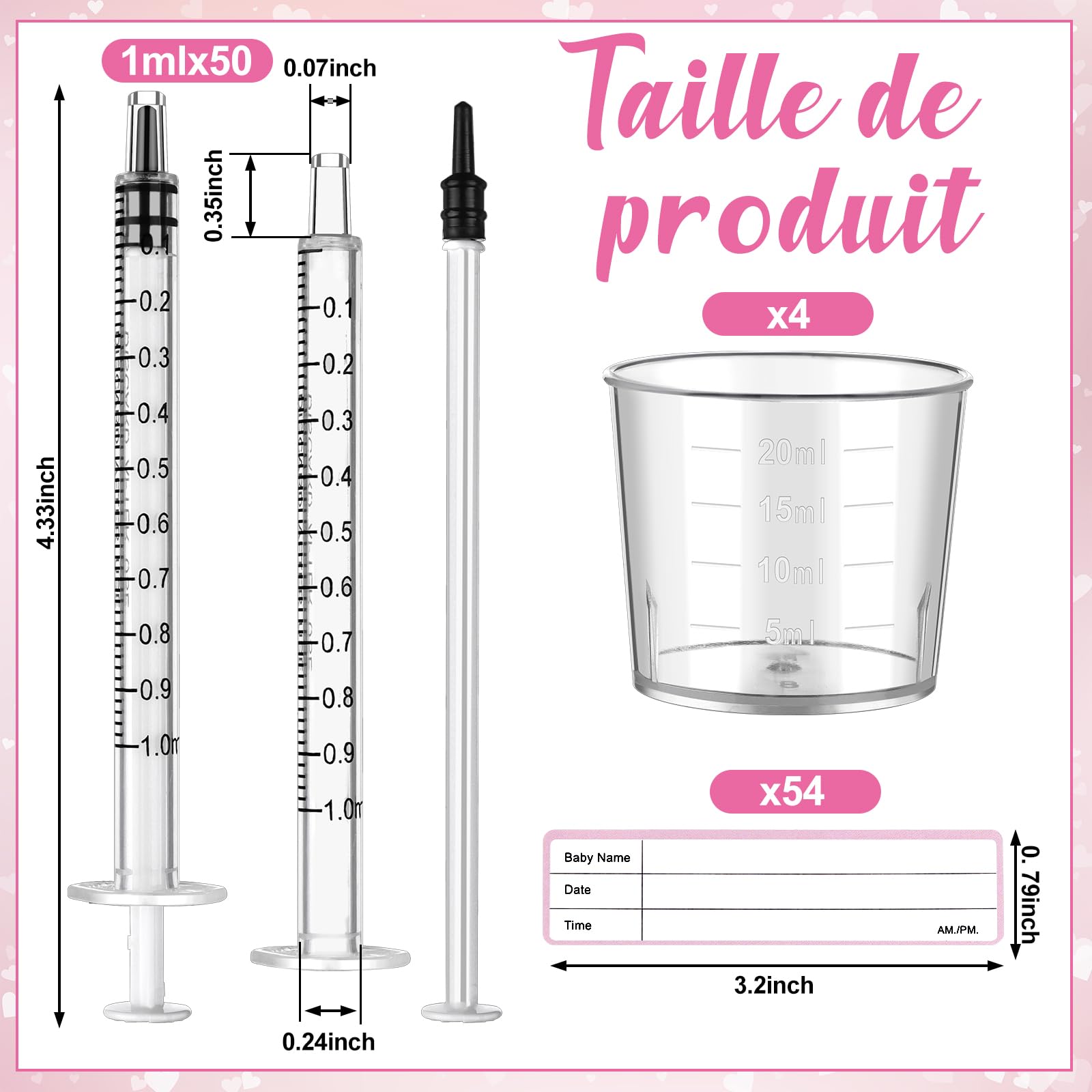 Kit de collecte de colostrum Haishell, 50 seringues en plastique de 1 ml avec bouchon, 4 gobelets doseurs, 54 autocollants, kit de collecte de lait maternel pour l'allaitement