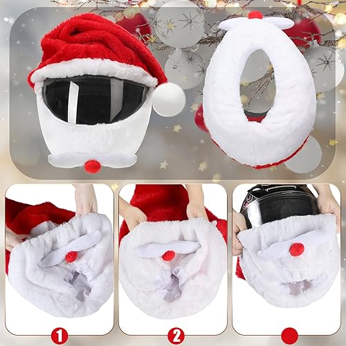 Miniatura 6 de 2 piezas de cubierta de casco de motocicleta de Navidad y disfraz de Papá Noel para hombres, cubierta de casco de natividad, abrigo rojo de Papá