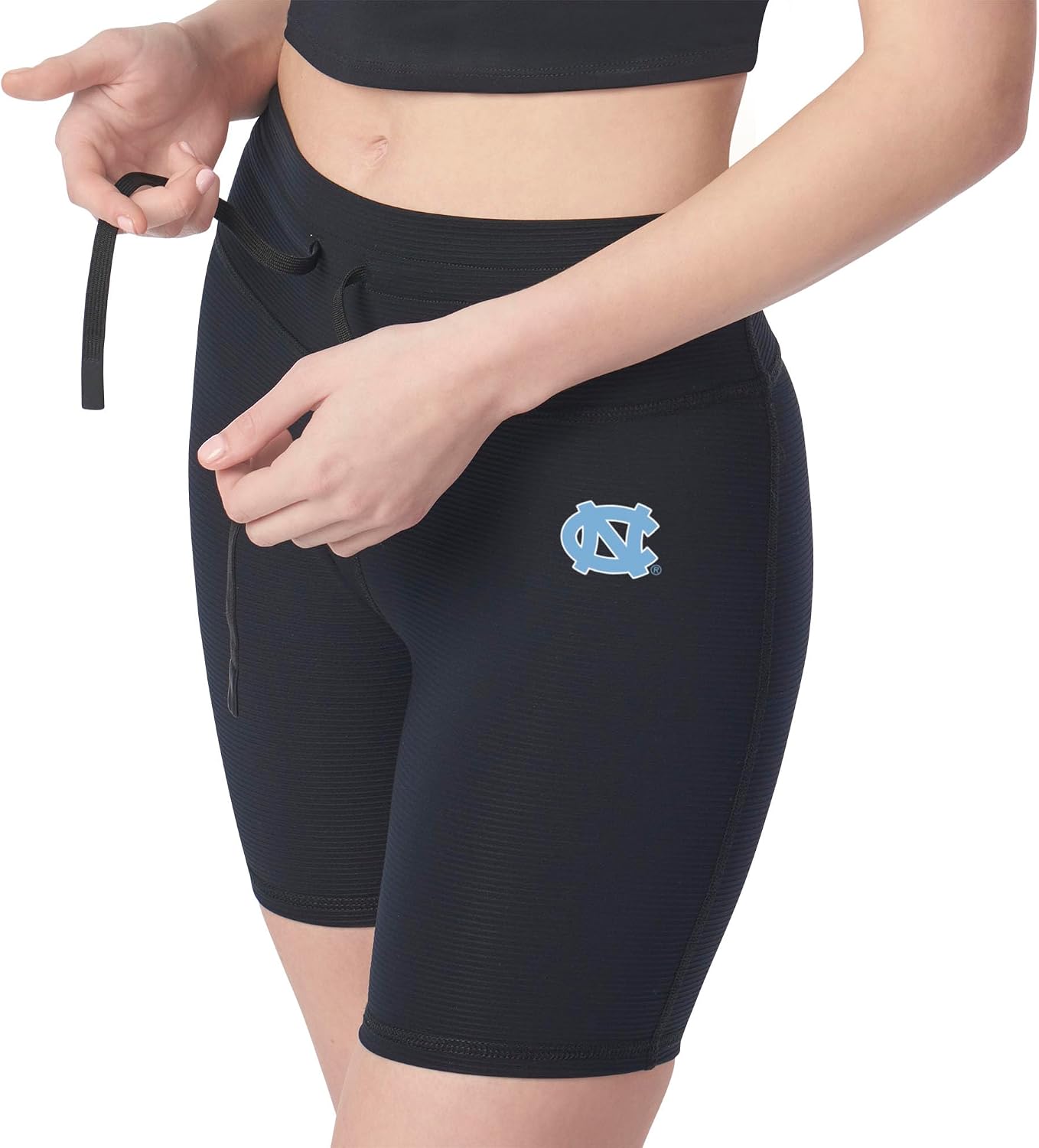 NCAA High Waisted Rib Shorts for Women and Girls, Athletic Biker Shorts with Drawstring