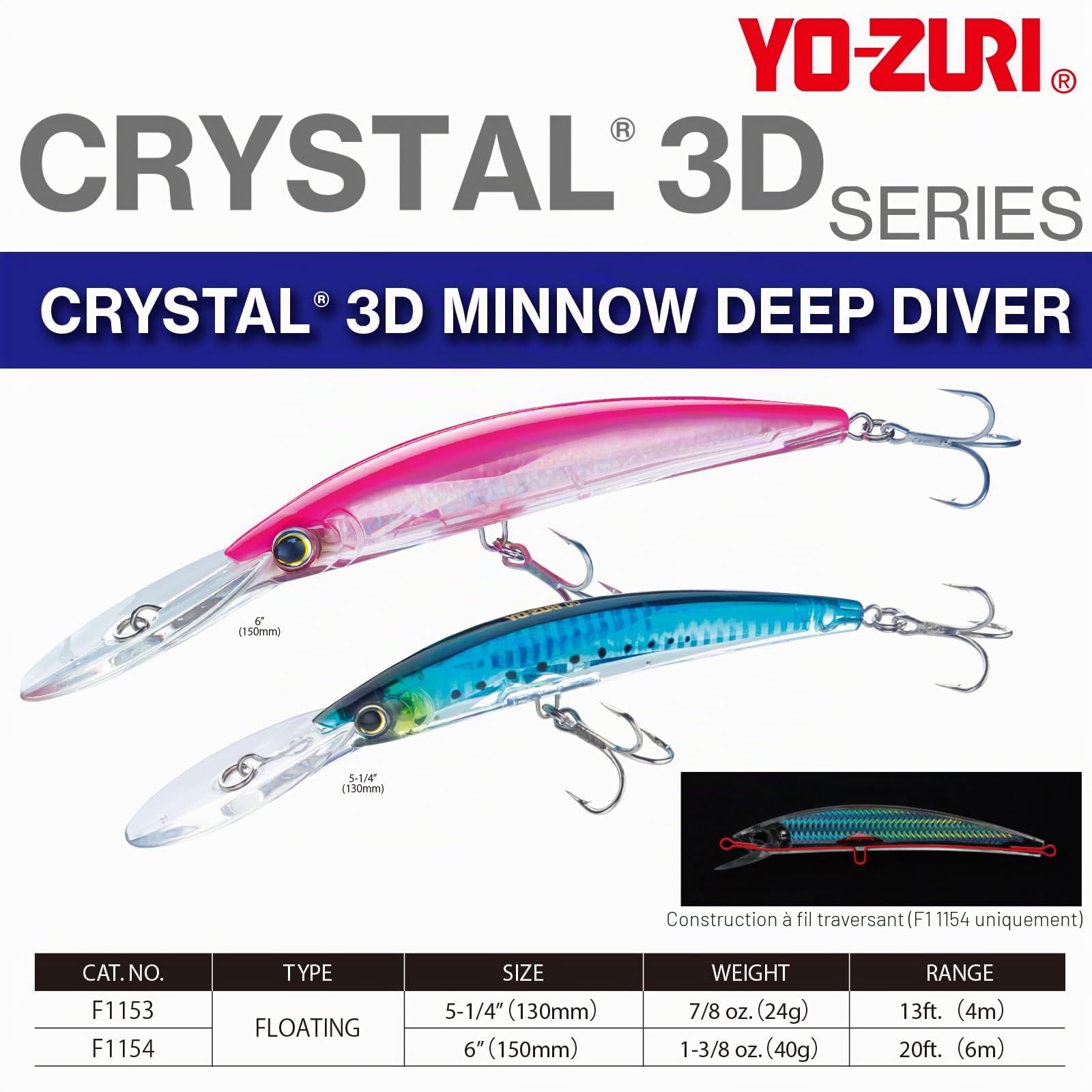 Yo-Zuri Crystal 3D Minnow Deep Diver Lure, Silver Black, 5-1/4-Inch