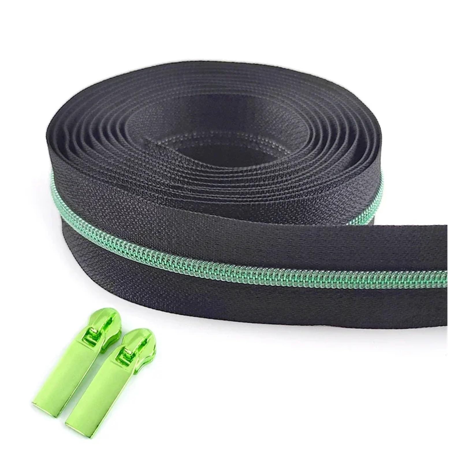 Zipper,Way Zip 2 Meters 5# Nylon Zipper Tapes+ 2Pcs Zipper Slider Pulls Bag Purse Pocket Coil Zippers Heads Decor Zip Repair Kit DIY Accessories Zips Clothing Garments(Green)