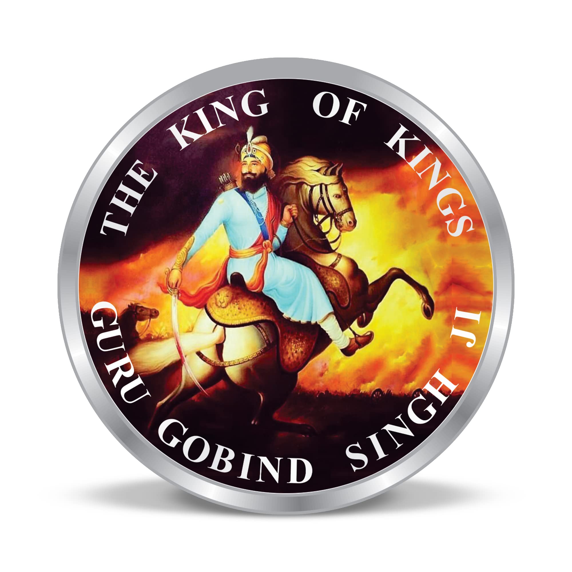 Precious Moments BIS Hallmarked 999 Pure Silver Coin Guru Gobind Singh Colorful Design available in 10,20,50,100 gram.