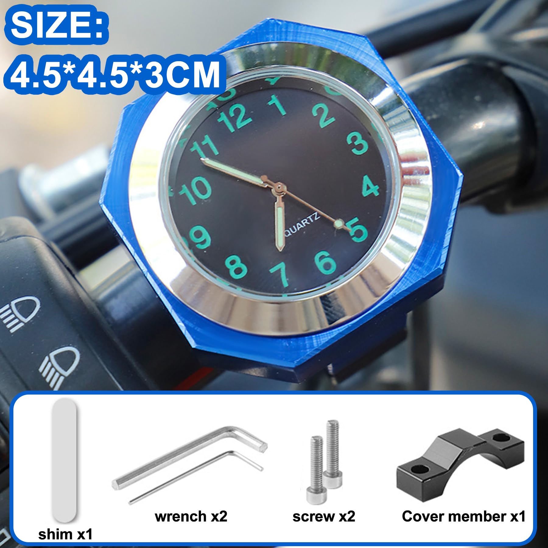 YeahBoom Motorraduhr für Lenker Wasserdicht,Motorrad Lenkeruhr,Fahrraduhr für Lenker,Lenkeruhr Motorrad,Motorrad-Uhren,wasserdichte Nachtleuchtende,Lenkerhalterung Uhr für Motorräder Elektrofahrzeuge