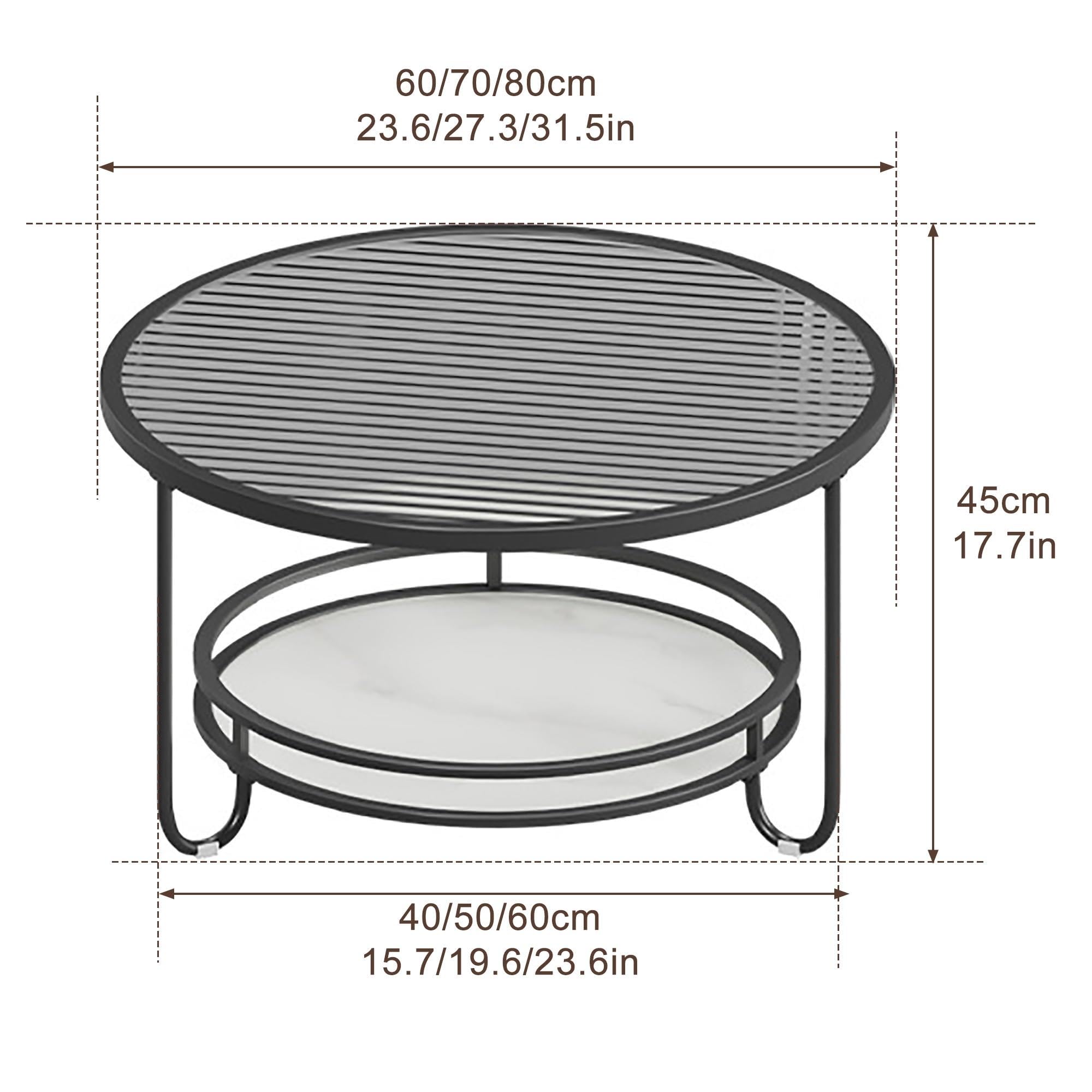 Couchtisch Glas Rund 2 Etagen, Wohnzimmertisch Glasplatte 80cm