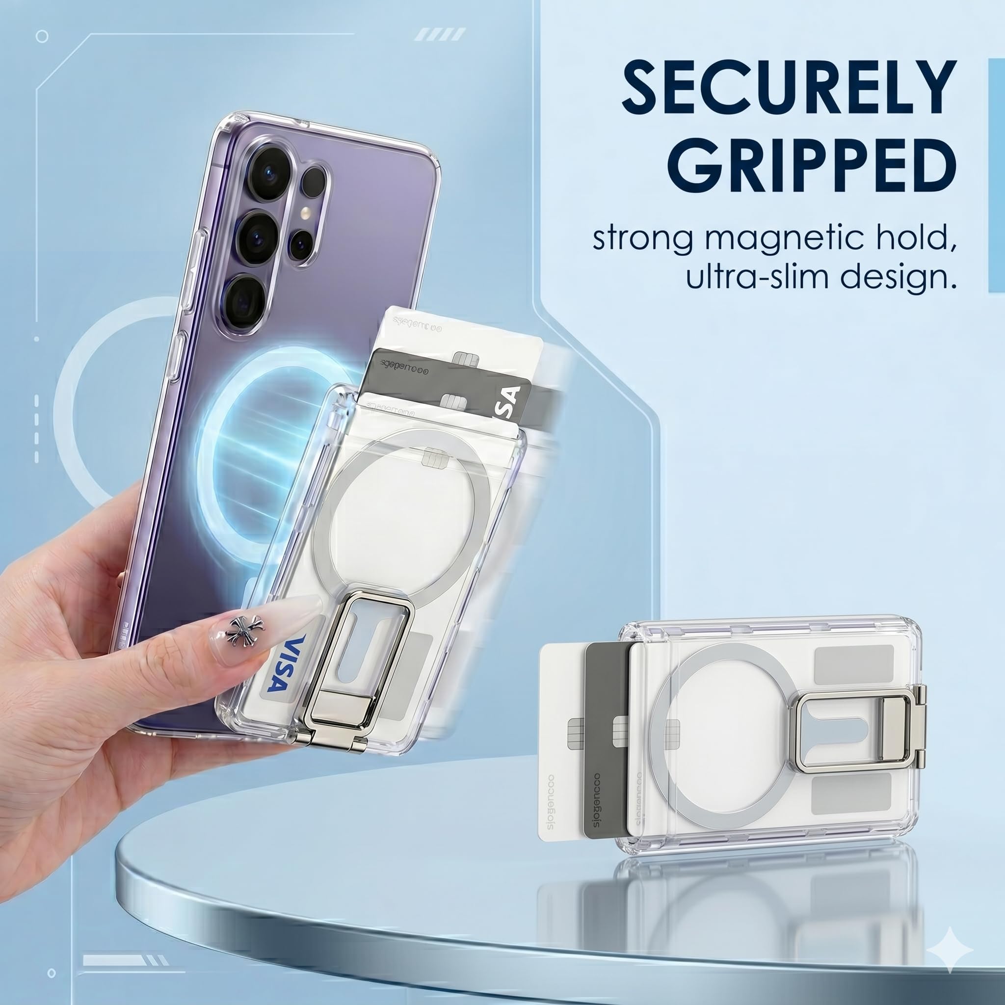1 pcs Porte Cartes Magnétique Transparente, Portefeuille Téléphone Sécurisé, Porte-Cartes magnétique 2 Cartes Conçu pour Coque magnétique, Construction en Durable, Protection Contre Rayures