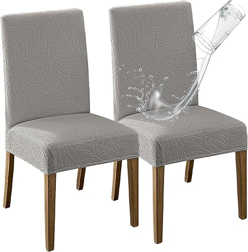 Miniatura 110 de MOSAYT Juego de 6 fundas para sillas de comedor 100% impermeables, súper ajuste elástico jacquard Parson, fundas extraíbles y lavables para sillas