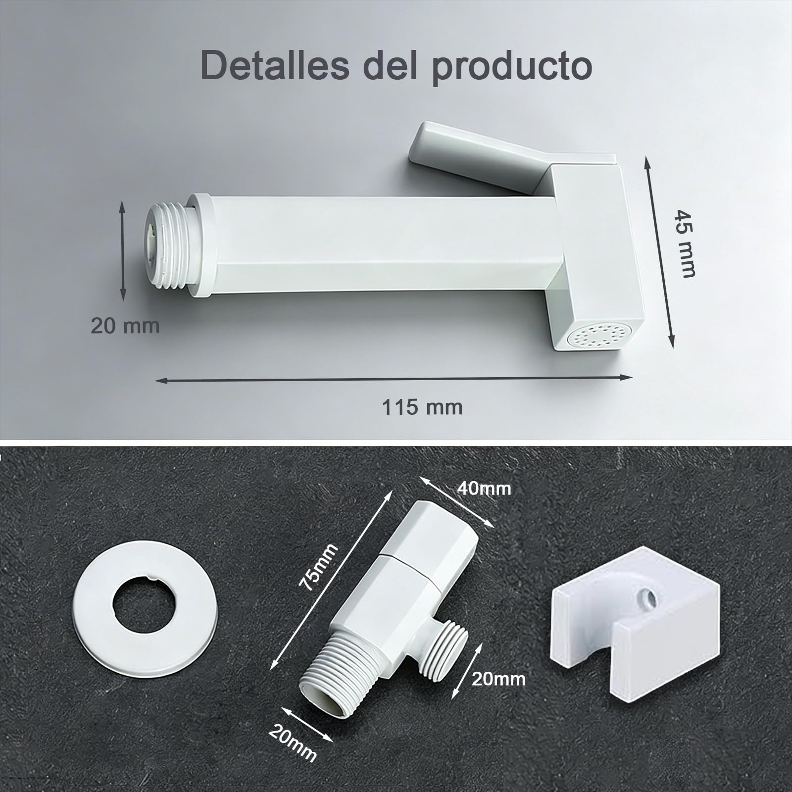 Ducha Higienica para WC en Latón, Grifo Bidet para WC Empotrado con Soporte y Manguera, Pulverizador de Bidé de Mano Agua Fría, para Higiene Personal, Blanco