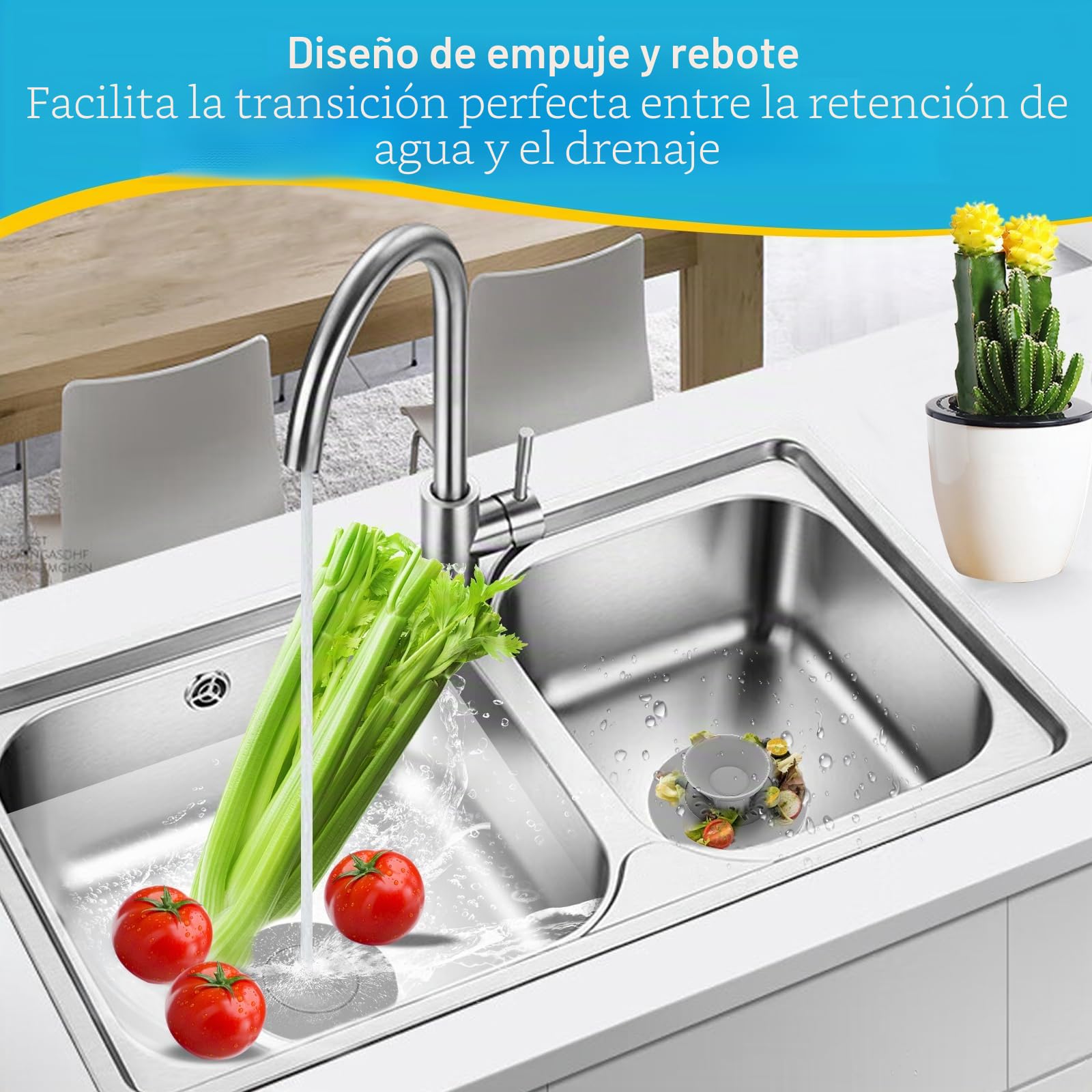 HUAERSICO Tapón de Drenaje Universal 3 Piezas - Suave Tapon Bañera Silicona - Tapón de Lavabo Universal a Presión con Filtro de Comida y Pelo para Lavabos, Fregaderos y Bañeras