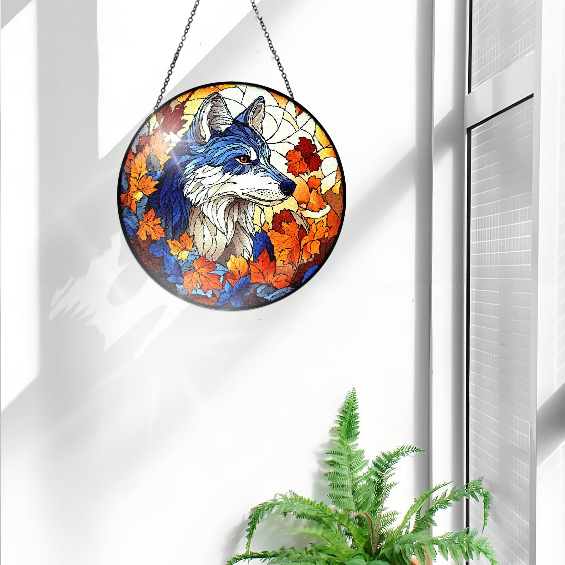 Bimkole Wolf Stained Glass Suncatcher Window Hanging, Animals Design for Indoor Window or Doorway Decoration - Image 3