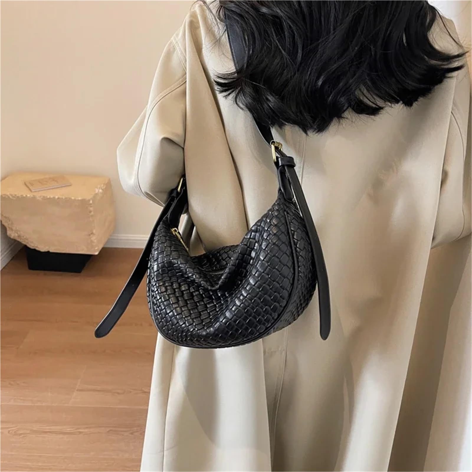 Bolso de Mano de Gran Capacidad for Mujer, Bandolera de Hombro Elegante de Cuero Suave, Bolso Cruzado for Mujer, Bolso de Mano de Grano Tejido Adecuado para Viajar, Fiesta, Trabajo(White)