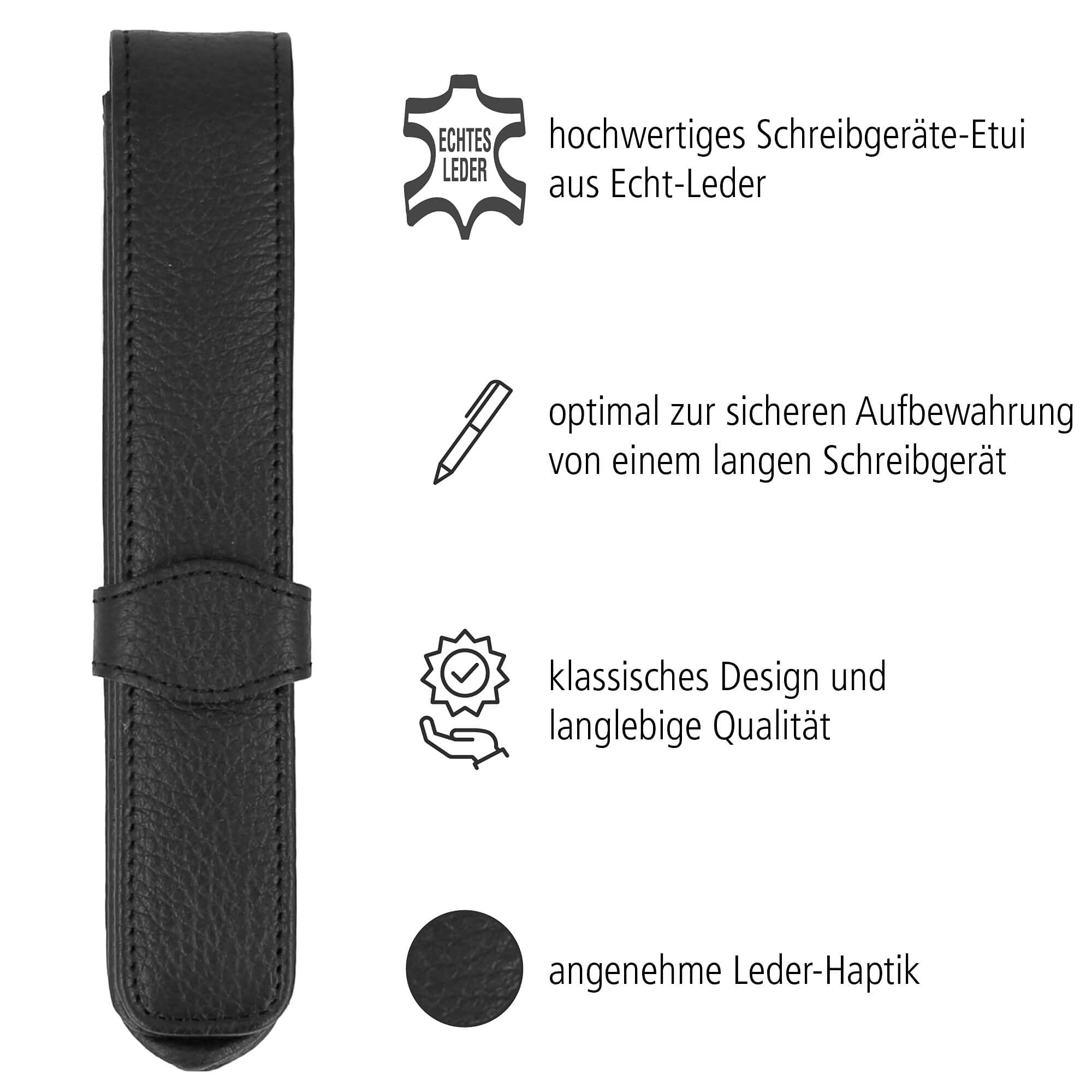 Online Schreibgeräte 90758 Skórzany piórnik, wykonany z prawdziwej skóry, czarny, na jeden długopis, smukły, elegancki dodatek dla niej i dla niego