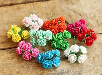 Handmade 50 Pcs Mini Mulberry Paper Roses 18mm Handmade Craft Flowers for Scrapbooking, Card Making, DIY Crafts, Wedding Decorations and Floral Embellishments (Mixed Colors)