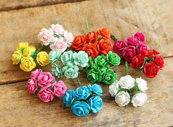 Handmade 50 Pcs Mini Mulberry Paper Roses 18mm Handmade Craft Flowers for Scrapbooking, Card Making, DIY Crafts, Wedding Decorations and Floral Embellishments (Mixed Colors)