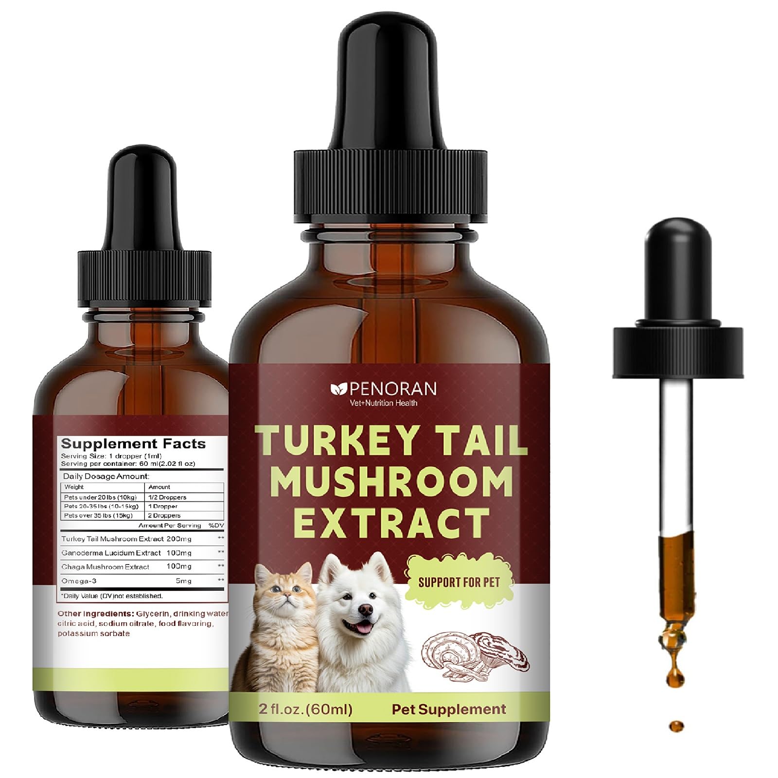 Turkey Tail Mushroom Extract for Dogs & Cats Lipoma Lumps Bumps Warts,